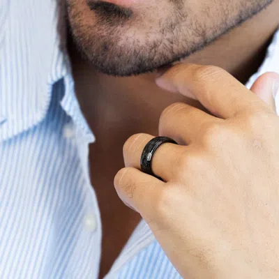 Evesaddiction Men's Black Stainless Steel Carved Design Ring In Black