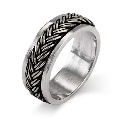 Evesaddiction Sterling Silver Braided Design Spinner Band In Silver