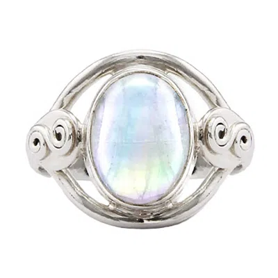 Evesaddiction Sterling Silver Oval Rainbow Moonstone Ring In Silver