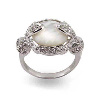 Evesaddiction Vintage Sterling Silver Deco Style Mother Of Pearl Ring In Silver
