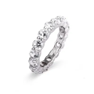 Evesaddiction Sterling Silver Cubic Zirconia Brilliant Cut Wedding Band In Silver