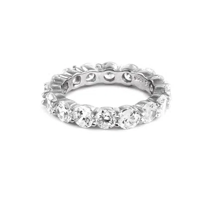 Evesaddiction Sterling Silver Cubic Zirconia Brilliant Cut Wedding Band In Silver