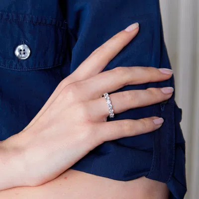 Evesaddiction Sterling Silver Cubic Zirconia Brilliant Cut Wedding Band In Silver