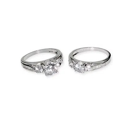 Evesaddiction Past Present & Future Wedding Cz Ring Set In Silver