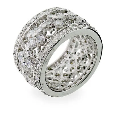 Evesaddiction Elegant Vintage Style Flower Cz Sterling Silver Ring In Silver
