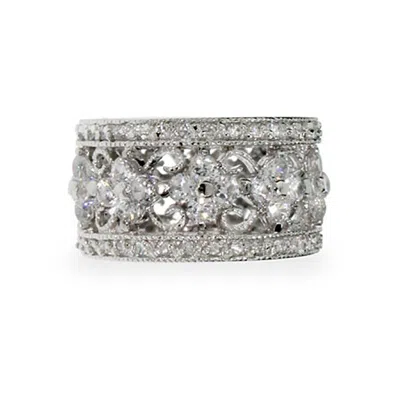 Evesaddiction Elegant Vintage Style Flower Cz Sterling Silver Ring In Silver