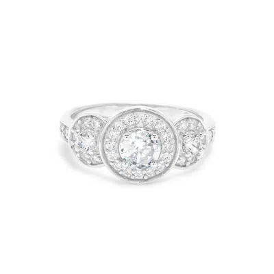 Evesaddiction Sterling Silver Three Stone Diamond Cz Engagement Ring In Metallic