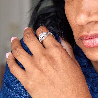 Evesaddiction Vintage Deco Style Sterling Silver Cz Engagement Ring In Silver