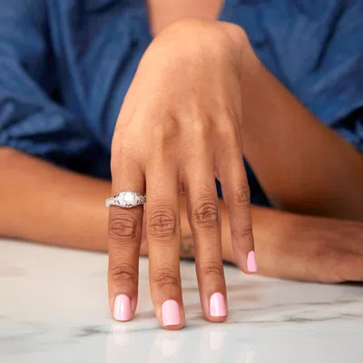 Evesaddiction Vintage Deco Style Sterling Silver Cz Engagement Ring In Silver