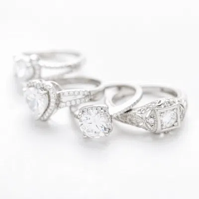 Evesaddiction Vintage Deco Style Sterling Silver Cz Engagement Ring In Silver