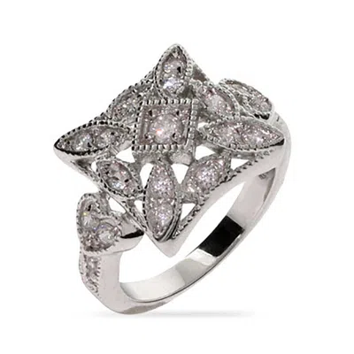 Evesaddiction Square Shaped Vintage Style Cz Ring In Silver