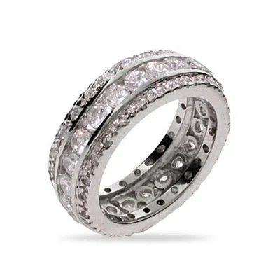 Evesaddiction Sparkling Celebrity Style Cz Wedding Band In Silver