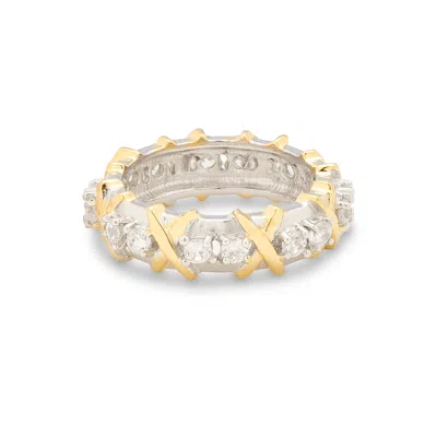 Evesaddiction 16 Stone Two Tone X Ring In Silver