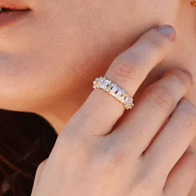 Evesaddiction 16 Stone Two Tone X Ring In Silver