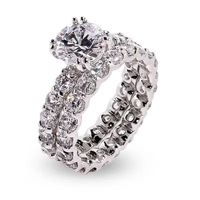 Evesaddiction Sparkling Brilliant Cut Cz Sterling Silver Engagement Set In Silver