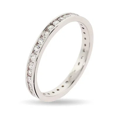 Evesaddiction Extra Thin Diamond Cz Stackable Band In Silver