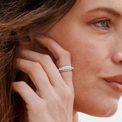 Evesaddiction Extra Thin Diamond Cz Stackable Band In Silver