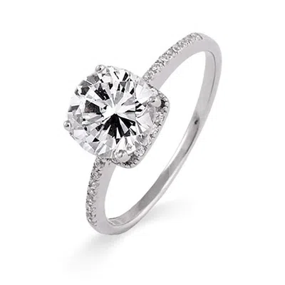 Evesaddiction Sterling Silver 2 Carat Brilliant Cut Cz Engagement Ring In Silver