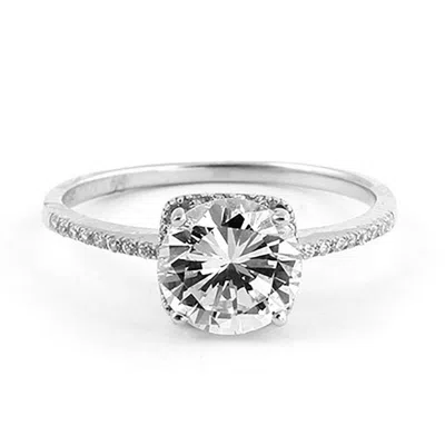 Evesaddiction Sterling Silver 2 Carat Brilliant Cut Cz Engagement Ring In Silver
