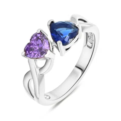 Evesaddiction Close To The Heart 2 Hearts Birthstone Infinity Ring In Silver