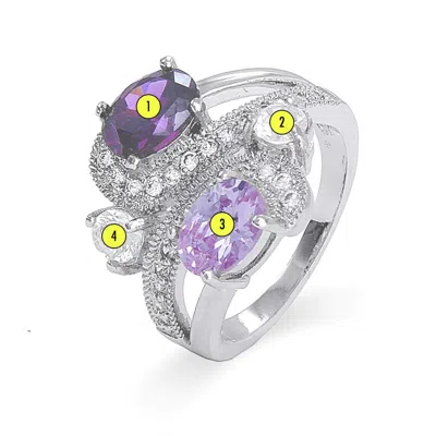 Evesaddiction Sterling Silver Fancy Swirl 4 Stone Family Birthstone Ring In Metallic