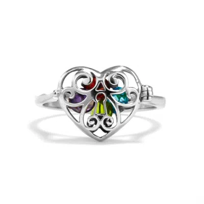 Evesaddiction 4mm Round Birthstone Locket Ring In Metallic