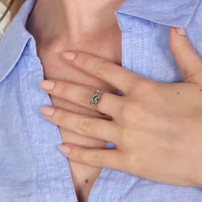 Evesaddiction 4mm Round Birthstone Locket Ring In Metallic