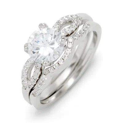 Evesaddiction Petite Promise Ring Set With Brilliant Cut Cz In Metallic