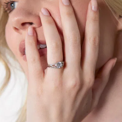 Evesaddiction Petite Promise Ring Set With Brilliant Cut Cz In Metallic