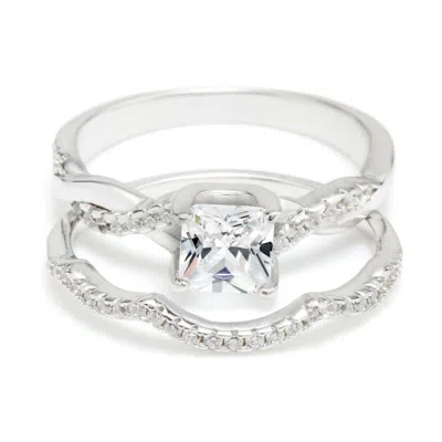 Evesaddiction Petite Princess Cut Engagement Set With Intertwined Band In Metallic
