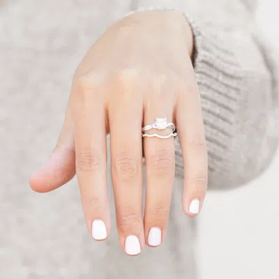 Evesaddiction Petite Princess Cut Engagement Set With Intertwined Band In Metallic