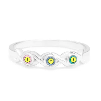 Evesaddiction 3 Stone Hugs And Kisses Custom Birthstone Ring In Silver