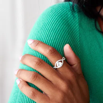 Evesaddiction Custom Heart Birthstone Cz Infinity Ring In Silver