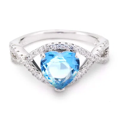 Evesaddiction Custom Heart Birthstone Cz Infinity Ring In Silver