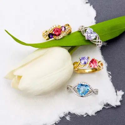 Evesaddiction Custom Heart Birthstone Cz Infinity Ring In Silver