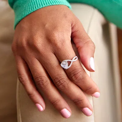 Evesaddiction Custom Heart Birthstone Cz Infinity Ring In Silver