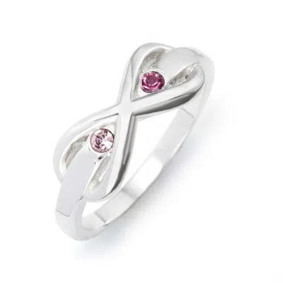 Evesaddiction 2 Stone Sterling Silver Infinity Birthstone Ring In Silver