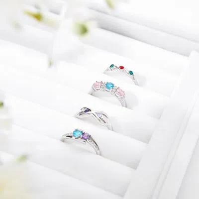 Evesaddiction 2 Stone Sterling Silver Infinity Birthstone Ring In Silver