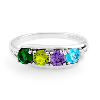 Evesaddiction Petite 4 Stone Silver Birthstone Mother's Ring In Multi