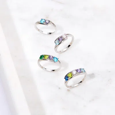 Evesaddiction Petite 4 Stone Silver Birthstone Mother's Ring In Multi