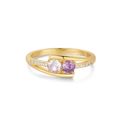 Evesaddiction Petite 2 Stone Gold Birthstone Mother's Ring In Gold