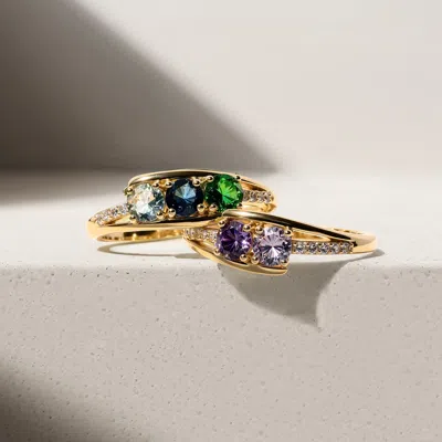 Evesaddiction Petite 2 Stone Gold Birthstone Mother's Ring In Gold