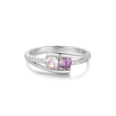 Evesaddiction Petite 2 Stone Silver Birthstone Mother's Ring In Silver