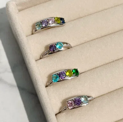 Evesaddiction Petite 2 Stone Silver Birthstone Mother's Ring In Silver