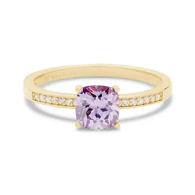 Evesaddiction Cushion Cut Birthstone Pave Band Gold Ring In Gold
