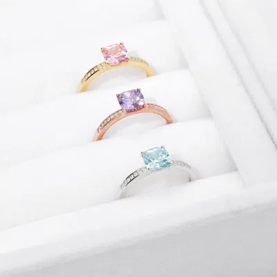 Evesaddiction Cushion Cut Birthstone Pave Band Gold Ring In Gold