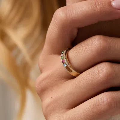 Evesaddiction Five Stone Birthstone Cz Gold Ring In Gold