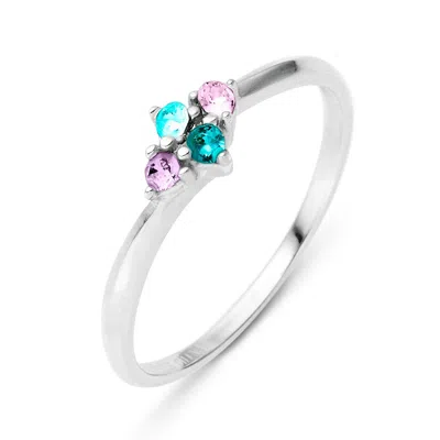 Evesaddiction Petite 4 Stone Birthstone Silver Ring In Silver
