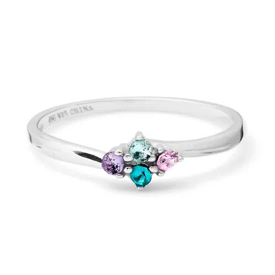 Evesaddiction Petite 4 Stone Birthstone Silver Ring In Silver