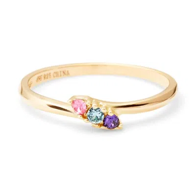 Evesaddiction Petite 3 Stone Birthstone Gold Ring In Silver